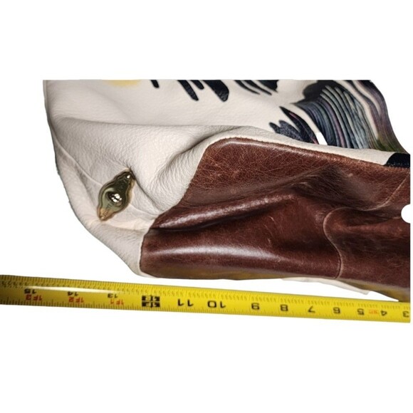 Elliott Lucca Handpainted Intreccio Peacock Leather Tote Bag - Picture 12 of 13